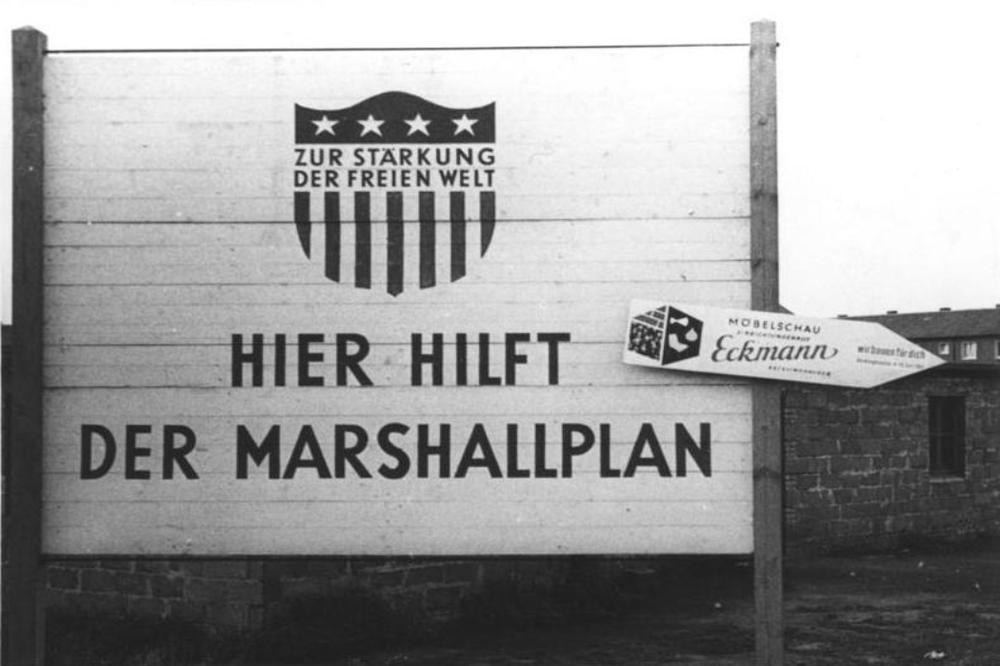 A poster promotes the Marshall Plan 1953 in West Germany.