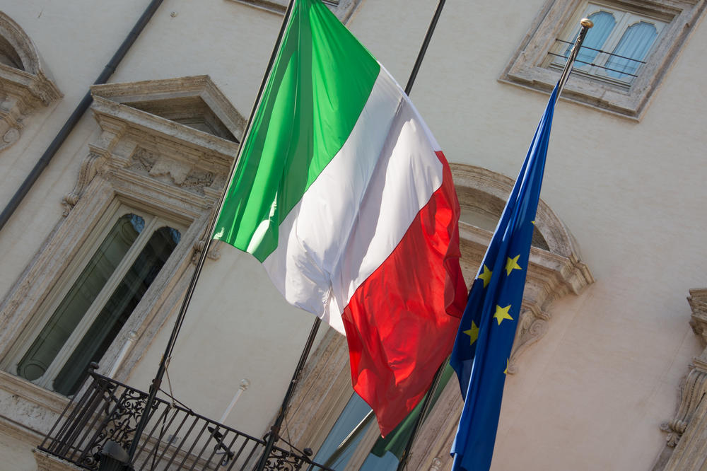 Italian and EU flag in Rome